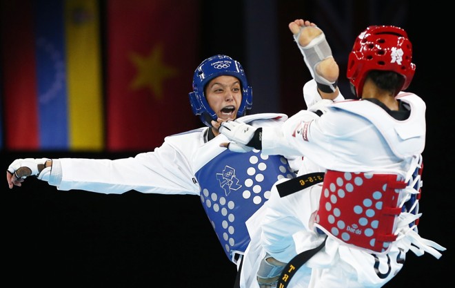A norte-americana Paige Mcpherson (dir) enfrenta ac turca Nur Tatar, nas quartas de final do taekwondo feminino até 67kg | 