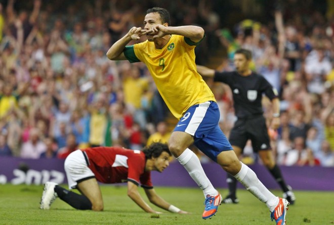 O artilheiro Leandro Damião fez, contra o Egito, seu primeiro gol na Olimpíada |