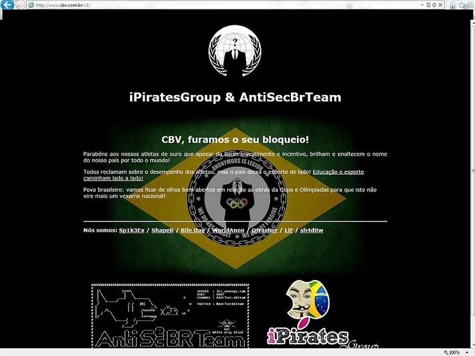 Hackers invadiram o site da CBV e deixou uma mensagem política sobre esporte e educação | Reprodução / Site da CBV