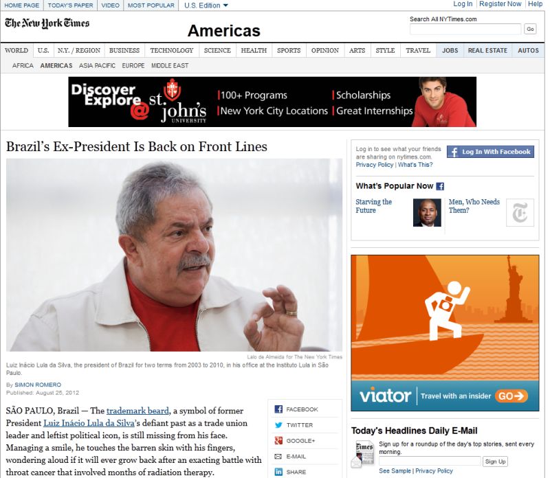 A entrevista com o ex-presidente é destaque na edição impressa do jornal deste domingo | Reprodução