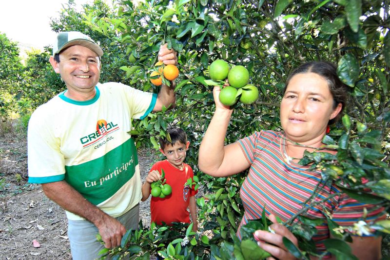 O agricultor Alderico Luciano e sua esposa Roseli (ao lado do filho) são cooperados há nove anos: eles não tinham nem conta no banco; hoje a casa da família é de material | Ivonaldo Alexandre/ Gazeta do Povo