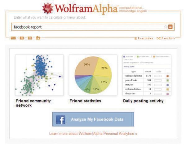 Começando:Acesse o site da Wolfram, emhttp://www.wolframalpha.com/, digite Facebook Report, clique em Analyze My Facebook Data, autorize o aplicativo e aguarde o relatório ser gerado. Dependendo do seu ativismo no Facebook, pode demorar um pouco. Fique atento para a barra More, no canto de cada seção. Elas oferecem informações extra sobre o assunto analisado | Reprodução