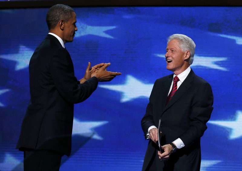 Presidente Barack Obama com Bill Clinton durante a convenção democrata | Jim Young/ Reuters