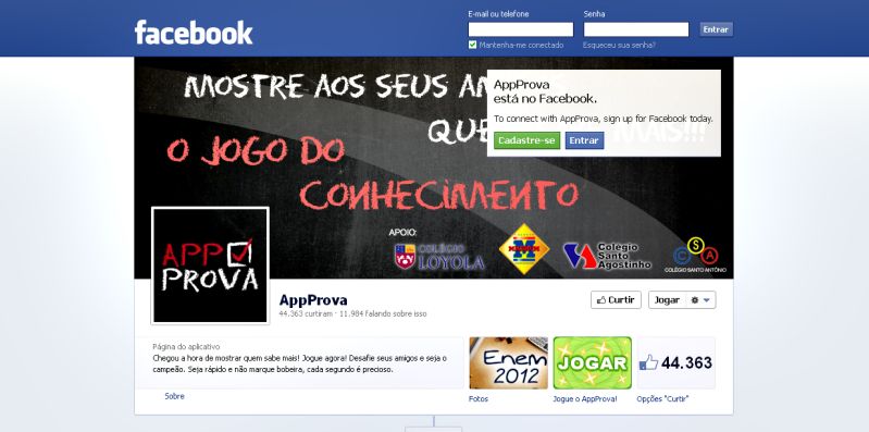Para jogar o APP Prova, é preciso curtir a página do aplicativo no Facebook | Reprodução