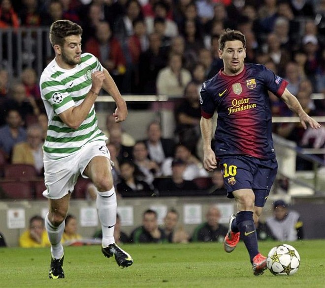 Messi é acompanhado por Mulgrew na vitória do Barcelona sobre o Celtic | 