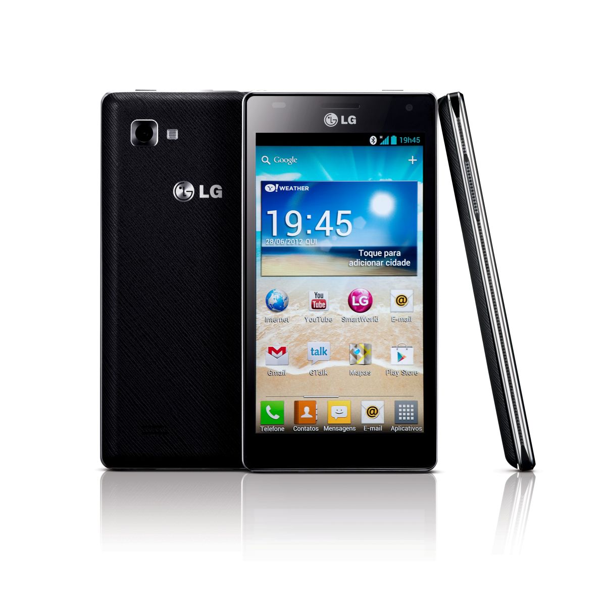 Sistema operacional é o Android Ice Cream Sandwich, customizado com uma interface própria da LG |