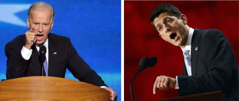 Biden (à esq.) e Ryan (à dir.) vão se enfrentar no debate dos candidatos à vice-presidente | AFP Photo/Stan Honda (esquerda)/Brendan Smialowski (direita)