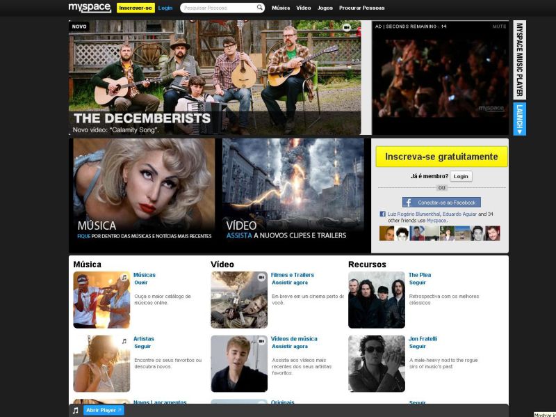Sem alarde, Myspace volta a ativa: login pode ser feito com conta do Facebook ou Twitter | Reprodução
