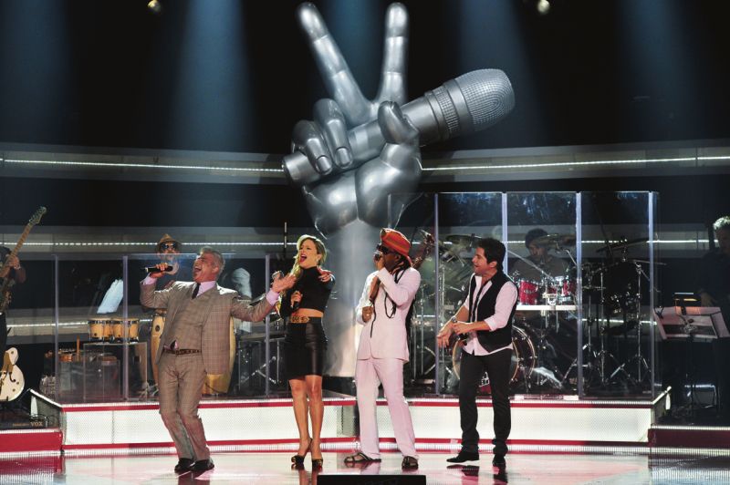 Lulu Santos, Cláudia Leitte, Carlinhos Brown e Daniel cantam Tim Maia no The Voice Brasil: formato inovador agradou o público | Alex Carvalho/TV Globo