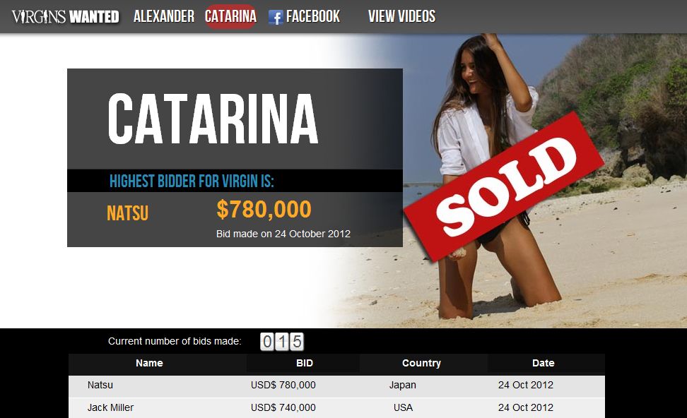 Leilão da virgindade de catarinense Catarina Migliorini recebeu 15 lances | Reprodução/Virgins Wanted