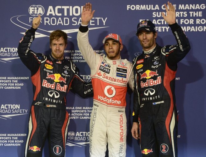 Hamilton, entre Vettel e Webber: trio larga na frente no GP de Abu Dhabi | AFP