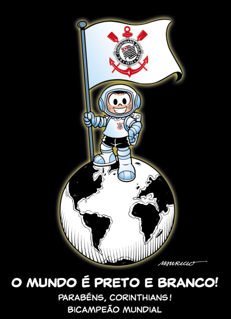 Com o personagem Cascão de astronauta, Corinthians conquista o mundo | Divulgação/Mauricio de Sousa