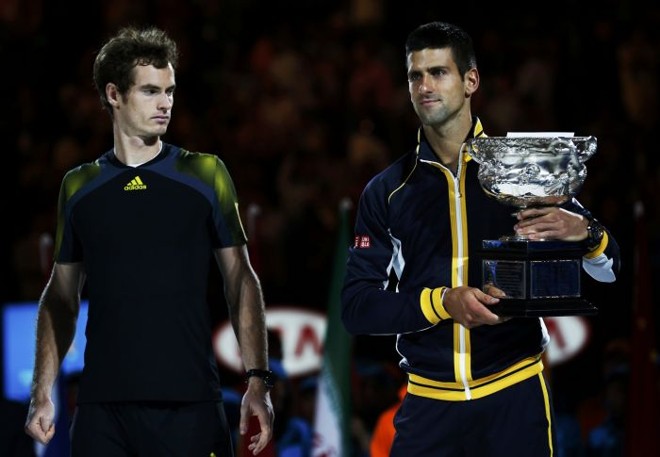 O sérvio Novak Djokovic conquistou o tricampeonato no Aberto da Austrália em jogo contra o britânico Andy Murray |