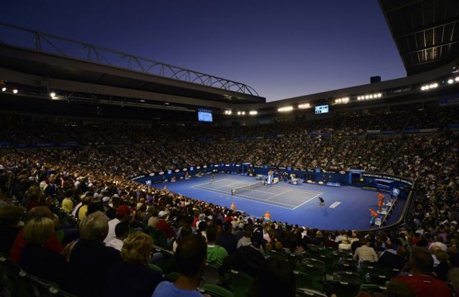 Partida entre o britânico Andy Murray e o sérvio Novak Djokovic, que conquistou o tricampeonato no Aberto da Austrália |