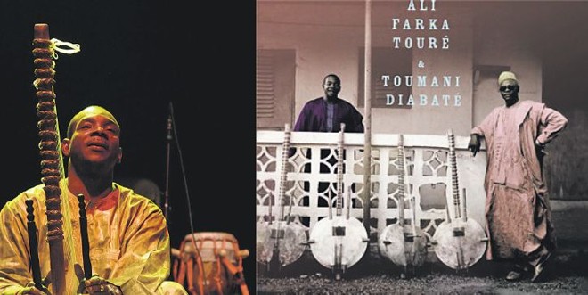 Toumani Diabaté- Instrumentista mestre em corá (espécie de harpa-alaúde com 21 cordas), responsável por popularizar o instrumento ao redor do mundo. Apesar de seu pai, Sidiki Diabaté (1922-1996), ter sido um dos mais notáveis tocadores de corá da África, Toumani é autodidata começou a tocar aos 5 anos de idade. Em 2011, gravou o álbum A Curva da Cintura, com os brasileiros Arnaldo Antunes e Edgard Scandurra. Ouça: Ali & Toumani (Nonesuch Records, 2010), com Ali Farka Touré. www.toumani-diabate.com |