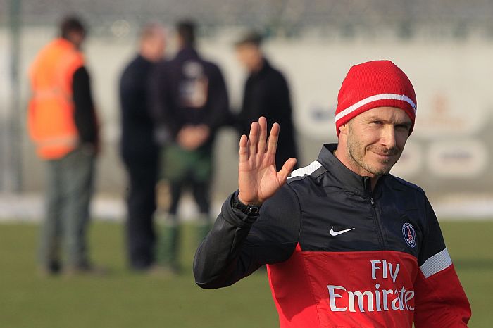Beckham no primeiro treino por seu novo time, o Paris Saint-Germain | Reuters