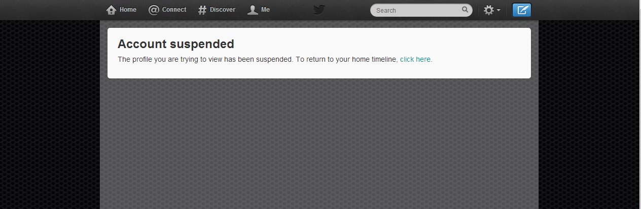 Ao tentar acessar página do Burker King no Twitter, mensagem afirma que conta foi suspensa. | Divulgação