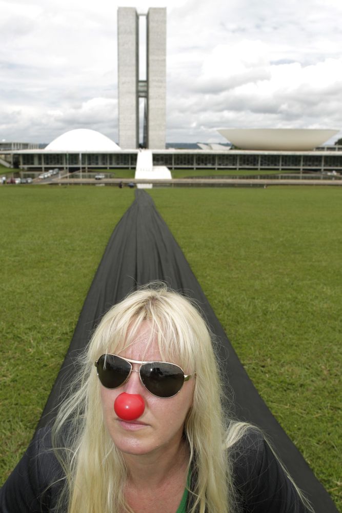 Manifestante protesta no gramado em frente ao Congresso Nacional | Reuters/Ueslei Marcelino