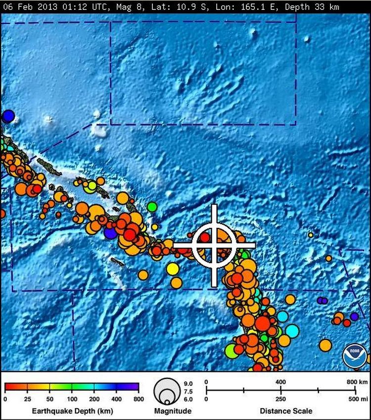 Gráfico mostra a área afeta pelo tsunami | REUTERS/Pacific Tsunami Warning Center/NOAA/NWS