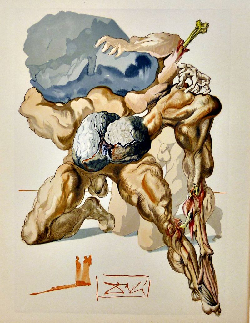 Nas gravuras do Inferno, é possível observar claramente o estilo surrealista de Salvador Dalí | Divulgação