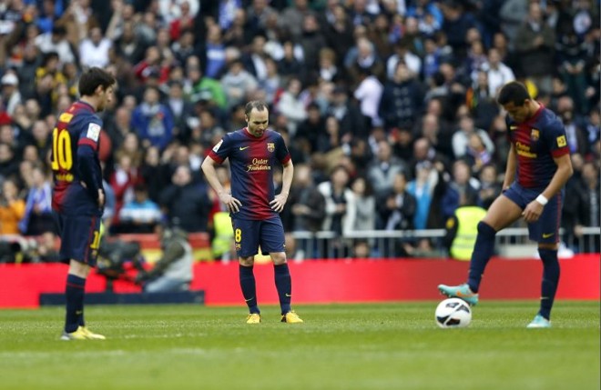 O trio formado por Messi, Iniesta e Sánchez era a aposta do Barcelona para a partida |