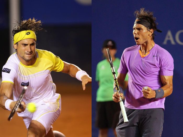 David Ferrer (à esquerda) e Rafael Nadal fazem a final do Aberto de Tênis do México | EFE/José Méndez