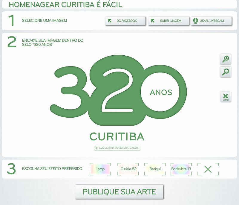 Imagem mostra a plataforma na qual é possível estilizar selo em homenagem ao aniversário de Curitiba | Reprodução / Internet