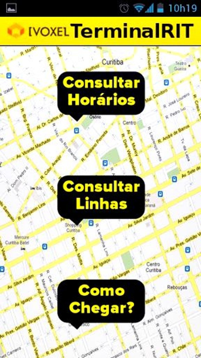 TerminalRIT -Assim como outro apps, apresenta o horário de todas as linhas de Curitiba, mas mostra a localização dos pontos e itinerários no Google Maps. Também utiliza os dados do GPS do celular para mostrar qual ponto está mais próximo e descreve a rota e linhas que o usuário precisa pegar para chegar até um destino pré-determinado  opção que está disponível somente para os ônibus ligeirinhos e biarticulados. Sistema: Android | 