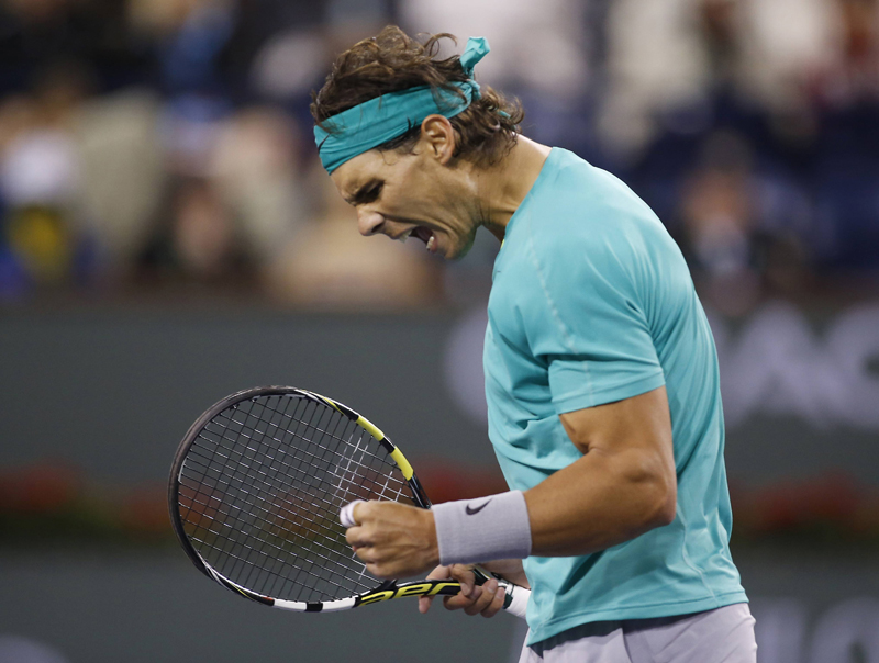 Tenista Rafael Nadal, da Espanha, celebra vitória em Indian Wells | REUTERS/Danny Moloshok