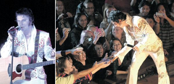 No show The King is Back, quinta-feira à noite no Teatro Positivo, a plateia lotada e predominantemente feminina foi à loucura durante a apresentação do britânico Ben Portsmouth, eleito como o melhor cover de Elvis Presley do mundo. As mulheres agarraram e deram selinhos no bonitão, que imitou Elvis até no gesto de enxugar o suor com a echarpe e atirar a peça para as fãs | Jader da Rocha