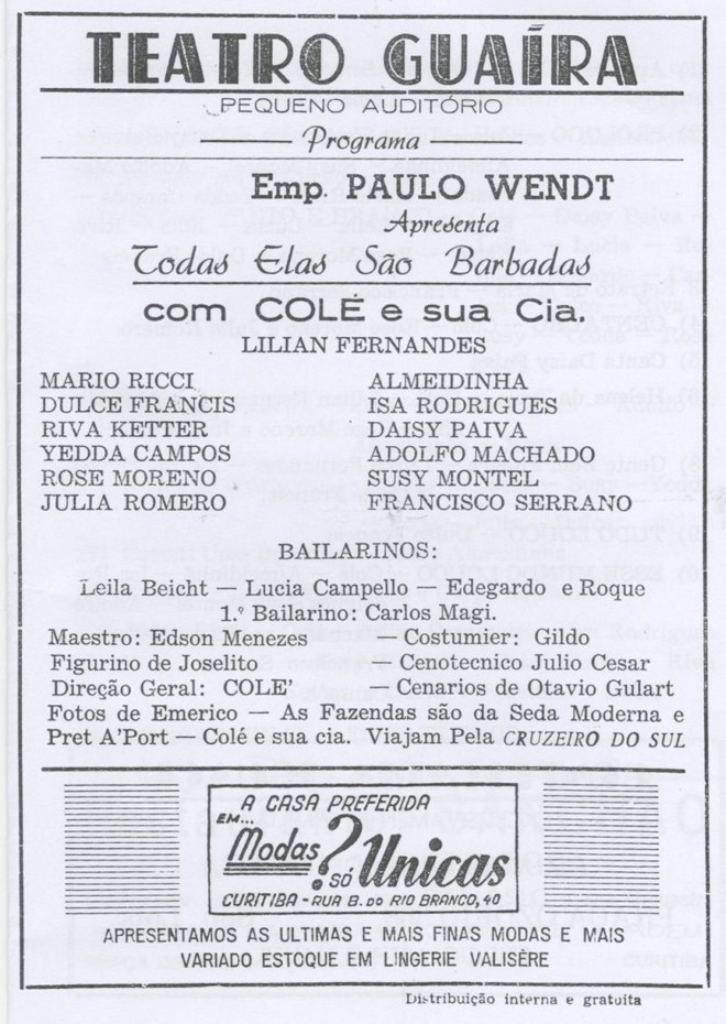 Panfleto de evento promovido por Paulo Wendt, que tinha casa de strip tease, mas também promovia óperas |