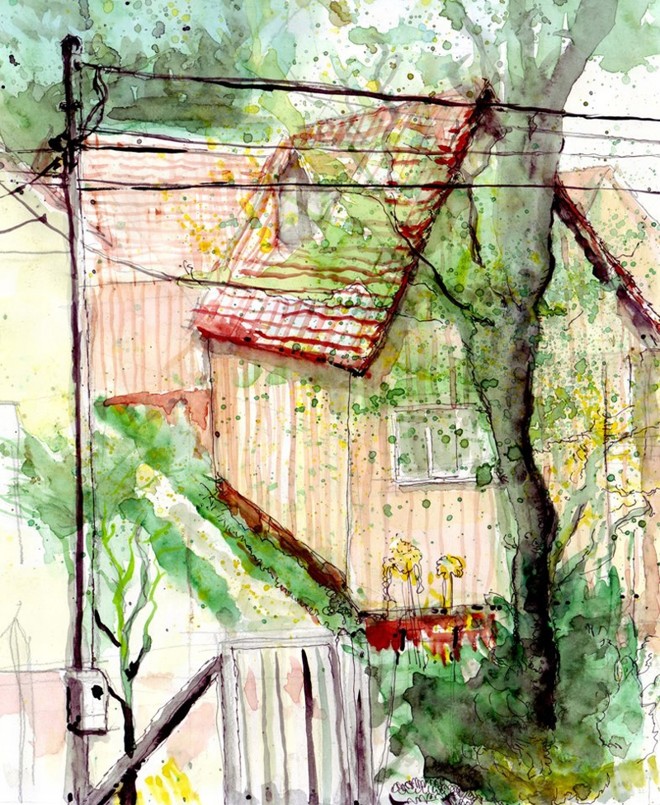 A pequena casa de madeira em uma vila do bairro das Mercês no traço de Marconi | 