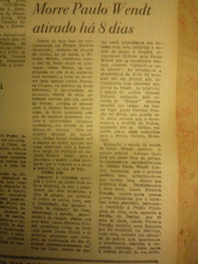 Notícia publicada na Gazeta do Povo em julho de 1966. Jornal que mais reportou o crime foi a Tribuna do Paraná |