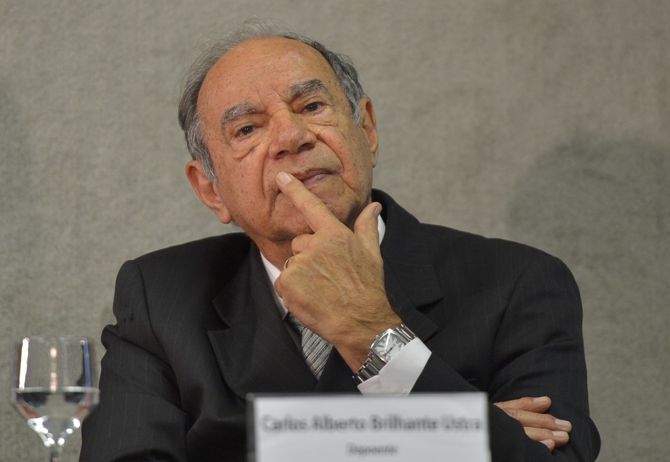 O coronel Carlos Alberto Brilhante Ustra, que comandou o DOI-Codi-SP entre 1970 e 1974 durante depoismento à Comissão da Verdade, nesta sexta-feira (10) | Wilson Dias/Agência Brasil