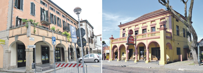 Livro mostra edificação no Vêneto (à esq.) com a loggia, tipo de varanda que aparece também em Santa Felicidade, na Casa dos Arcos (à dir.) | Fotos: Reprodução do livro Arquitetura Italiana em Curitiba, de Fábio Batista e Ana Mazzarotto