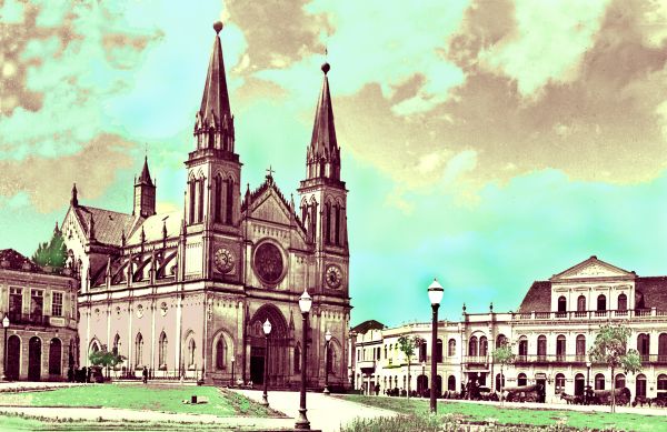 A imponente Catedral de Curitiba, em 1935, impunhando respeito na população, católica ou não. Afinal, ela é um dos maiores monumentos históricos da cidade | Arquivo Cid Destefani