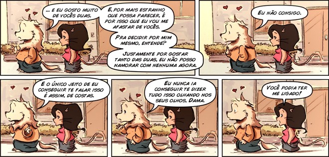 O cãozinho Valente tenta terminar com uma de suas namoradas, sem muita habilidade |