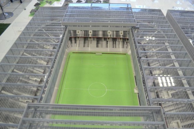 Detalhe do novo estádio atleticano na maquete em exposição no espaço Sócio Furacão | 