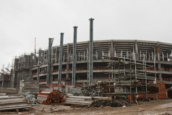 Foto tirada no dia 21 de junho da reforma na Arena da Baixada. CAP SA recebeu terceira parcela do financiamento do BNDES | Marcelo Andrade/ Gazeta do Povo