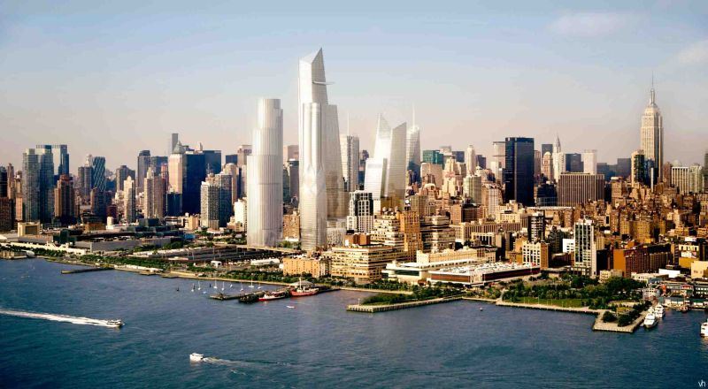 Representação artística de como se verá Manhattan, desde New Jersey, com o novo projeto para Hudson Yards, que prevê a construção de uma nova cidade na ilha | Related Companies/EFE