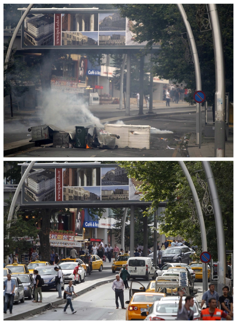 Centro de Ancara no domingo (no alto) e ontem, sem protestos | Dado Ruvic/Reuters