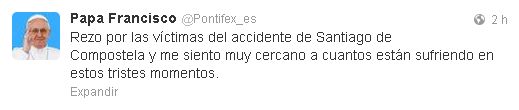 Papa se solidariza com as vítimas do acidente de trem na Espanha | Reprodução/Twitter