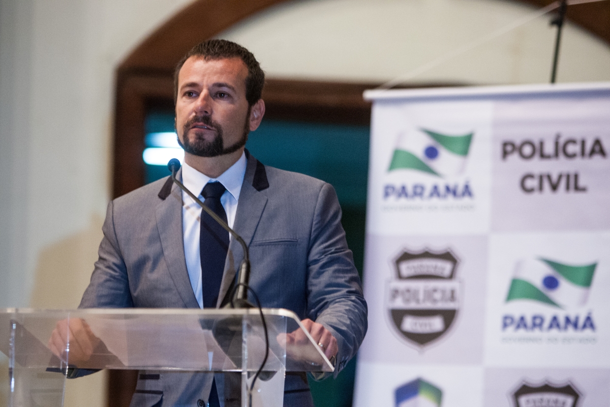 Riad Farhat fala durante sua posse como delegado-geral da Polícia Civil | Brunno Covello/Agência de Notícias Gazeta do Povo