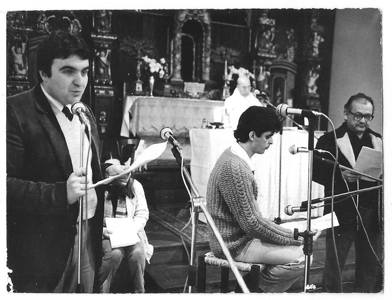 Rafael Greca, padre Júlio, Dante Mendonça e o falecido ator Sansores França |