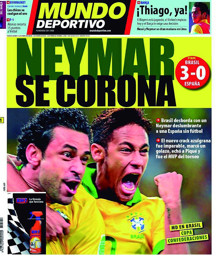 Capa do Mundo Deportivo com Neymar e Fred como destaque |