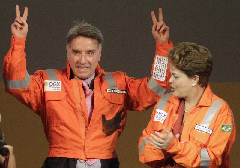 Eike Batista e a presidente Dilma, no anúncio do primeiro óleo da petroleira OGX, em abril de 2012: bons tempos, aqueles | Ricardo Moraes/Arquivo/Reuters