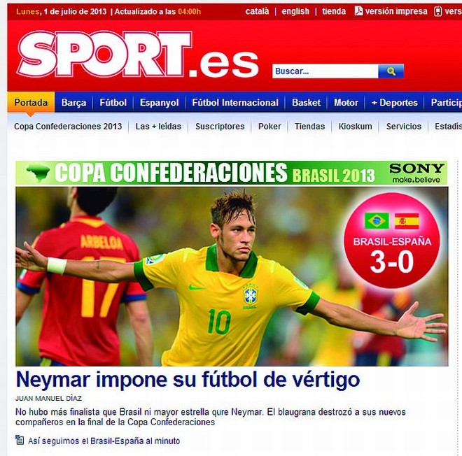 Jornal espanhol Sport destaca atuação de Neymar |