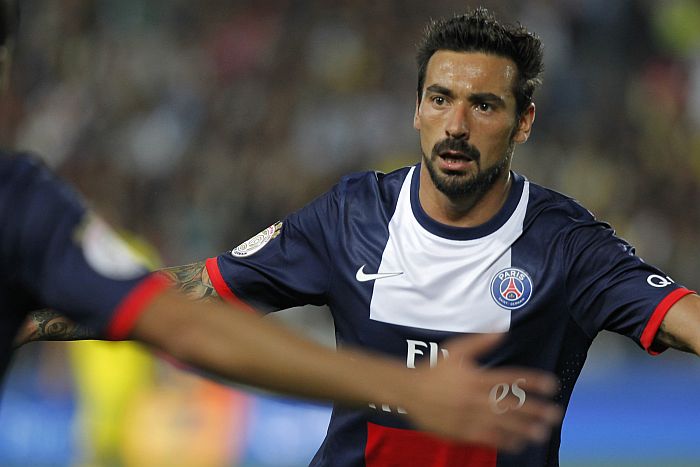 Argentino Lavezzi comemora gol na vitória do Paris Saint-Germain sobre o Nantes | Stephane Mahe / Reuters