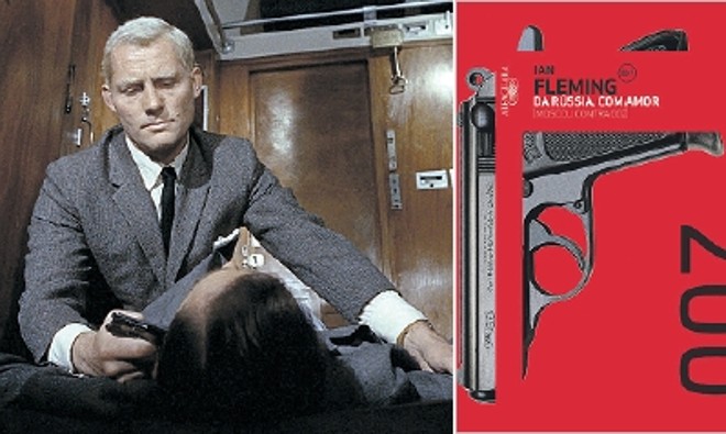 Da Rússia, com Amor- A trama leva o agente britânico James Bond para trás da cortina de ferro soviética e à Turquia. Publicada originalmente em 1957 e adaptada para o cinema em 1963 (no Brasil se chamou Moscou contra 007), com Sean Connery no papel principal. Os vilões são a alta cúpula do governo soviético, que arma um dossiê falso para difamar Bond, enquanto arquiteta sua morte. Para tanto, usa os serviços da Smersh, uma organização letal que tem em suas fileiras a frieza implacável de um assassino irlandês e a beleza de uma jovem espiã russa. O destaque é a famosa sequência da luta final no Expresso do Oriente. |