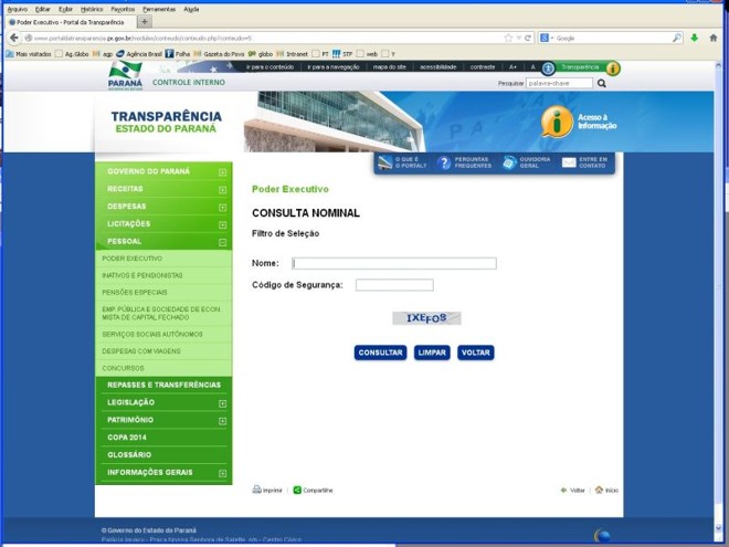 Site do governo do estado: busca apenas pelo primeiro nome do funcionário | 